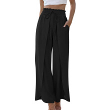 Damenhose mit hohem, weitem Bein und Taschen,-Schwarz XXL