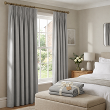 (46x54in (116x137cm), Light Grey) Pencil Pleat Thermal Insulated Blackout Curtains - Ready Made Light Blocking Livingroom Bedroom Drapes