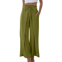 Damenhose mit hohem, weitem Bein und Taschen,-Armeegrün S