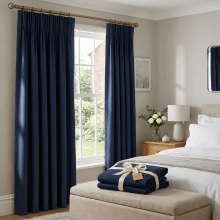 (90x72in (229x183cm), Navy Blue) Pencil Pleat Thermal Insulated Blackout Curtains - Ready Made Light Blocking Livingroom Bedroom Drapes