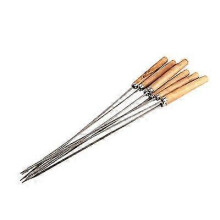 12pcs Skewers Grill Skewers Stainless Steel Bbq Barbecue Sticks Flat Skewer Heavy Duty Large Wide Reusable with Nonslip Wooden Handle