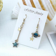 Tassel Earrings Blue Star Planet Earrings Long Asymmetrical Earrings Studs