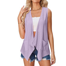Uitgehold casual damesvest in effen kleur-Paarse M