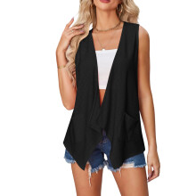 Uitgehold casual damesvest in effen kleur-Zwart XXL