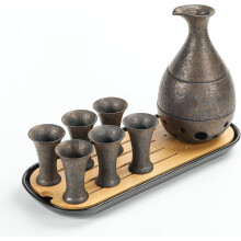 TEANAGOO Japanese Sake Serving Set Porcelain Carafe and Retro Cups Bamboo Tray