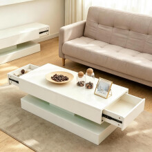 LED Coffee Table High Gloss 2 Drawers White