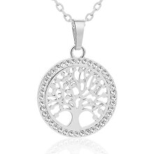 (Silver) Tree of Life Crystal Round Small Pendant Necklace Elegant Women Jewelry Necklace