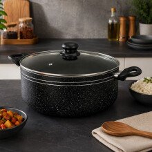 ROYALFORD Casserole Dish 28 Cm | Induction Safe Cooking Pot with Tempered Glass Lid | Forged Aluminium Cookware with 5-Layer Non-Stick Granite Coating