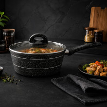 ROYALFORD Saucepan 20Cm | Induction Safe Sauce Pot with Tempered Glass Lid | Forged Aluminium Cookware with 5-Layer Non-Stick Granite Coating