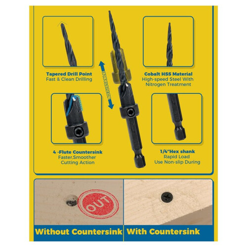 16PCS Countersink Drill Bit Set for Woodworking with Storage Box, Adjustable Depth & Hex Shank 1