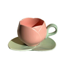 300 Ml Blomformad Keramisk Kaffetulpankopp Tekopp Fat Keramisk Drickskopp Tulpanmugg, A