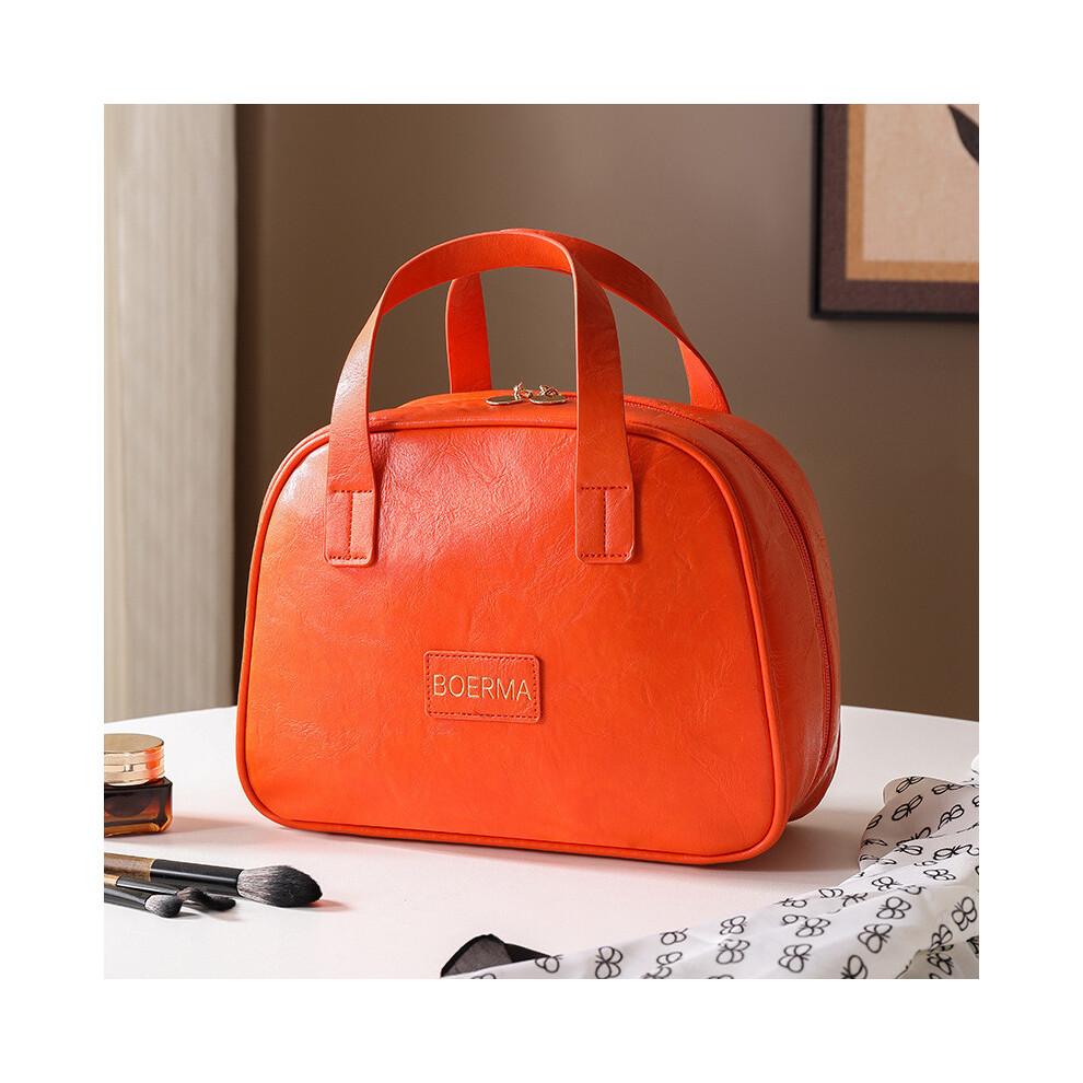 (OrangeRed) Pu Leather Retro Toiletry Organizer With Letter Pattern And Spacious Women For Interior