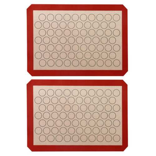 2Pcs Silicone Macaron Baking Mat - for Bake Pans - Macaroon/Pastry/Cookie Making - Professional Grade Nonstick(Red)