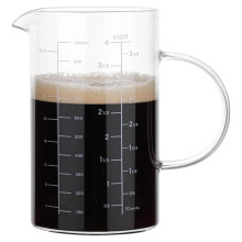 Mätkopp i Glas, Isolerat Handtag, V-Formad Pip, Mätkopp med Högt Borosilikatglas 1000ML, /1 Liter, 4 Koppar