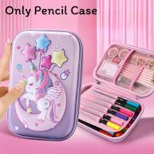 (Moon, Large) Eva 3d Cute Unicorn Pencil Pouch For Children With Cartoon Style And Storage Space