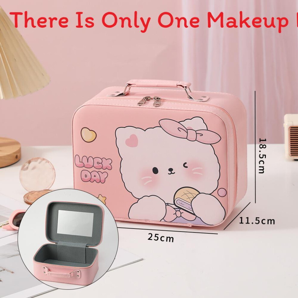 (StyleX) Cosmetic Waterproof Pu Bag With Mirror And Spacious Compartment Womens For Travel