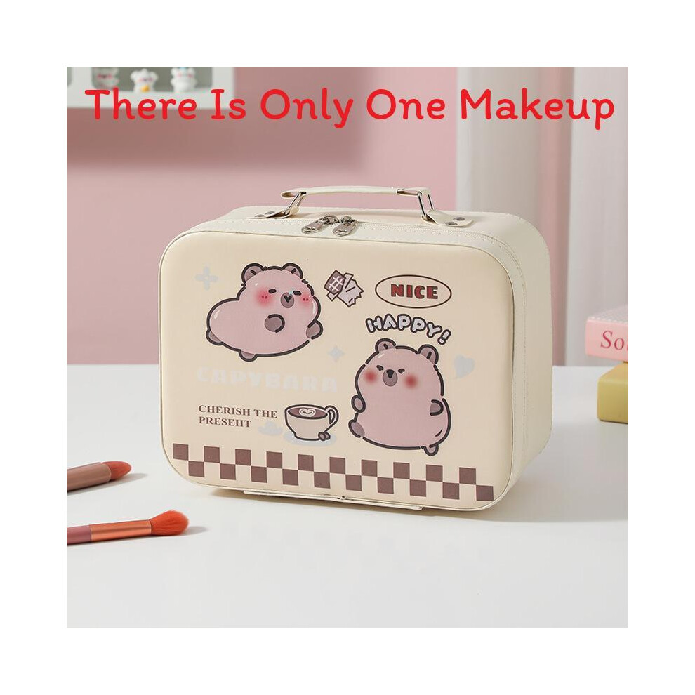 (StyleE) Cosmetic Waterproof Pu Bag With Mirror And Spacious Compartment Womens For Travel