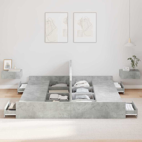 VidaXL vidaXL Storage Bed Frame Concrete Grey 180 x 200 cm Engineered Wood 2