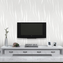 Trafagala White Embossed Wallpaper Non-Woven Wave Stripes Roll 3D Silver Glitter