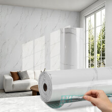 Trafagala 2 Roll Thick Self Adhesive Bathroom Wallpaper Waterproof White Marble