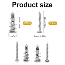 100 Pcs Plasterboard Fixings Heavy Duty Metal Wall Plugs and Screws Se