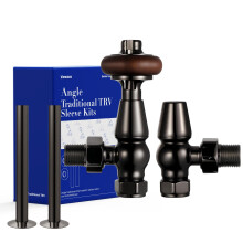 VANCOCO Traditional Black Nickel Angled Radiator Valves 1/2"15mm + 130mm15mm Radiator Pipe, Brass Thermostatic Radiator Valve