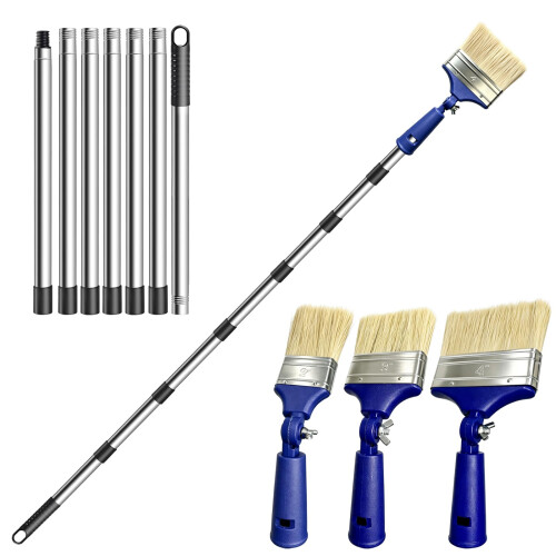 3 Pack Paint Brush with 83"Extended Detachable Pole,Multi-Angle Adjustable Paint
