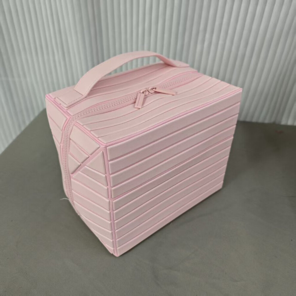 (Pink) Cosmetic Travel Compact Bag With Divider And Zipper For Skincare Makeup And