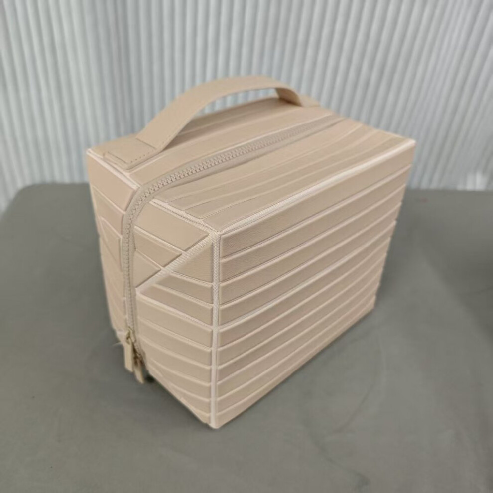(Apricot) Cosmetic Travel Compact Bag With Divider And Zipper For Skincare Makeup And