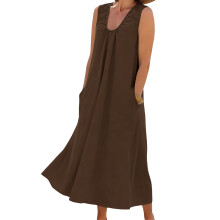 Womens U Neck Sleeveless Dress Pullover Color Flowy -Brown L