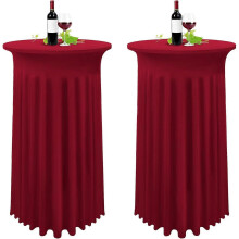 Set of 2 Burgundy High Table Cover, Standing Tablecloth 80 x 110 cm, Wine Red Pleated Skirt Tablecloth