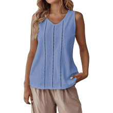 Women Sleeveless V Neck Top Loose Fit Pullover-Sky Blue M