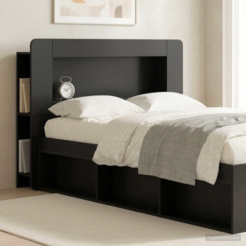 VidaXL vidaXL Headboard Cabinet with Storage Black Engineered Wood 1