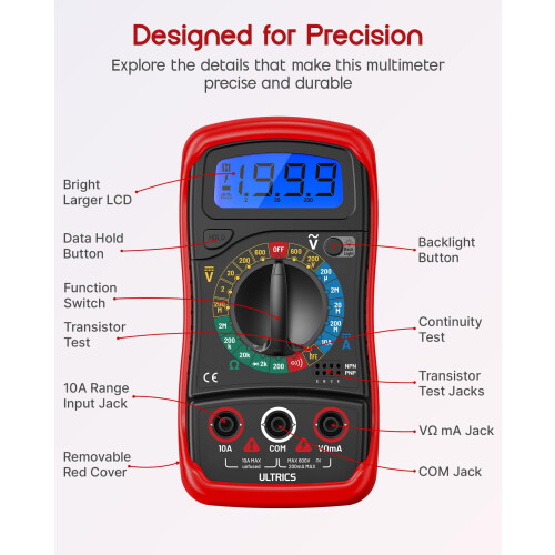 ULTRICS Digital Multimeter, Voltage Tester Voltmeter Ammeter Ohmmeter AC DC 2