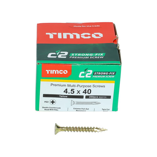 TIMco TIMCO C2 Strong-Fix Multi-Purpose Premium Countersunk Gold Woodscrews - 4.5 x 40 2
