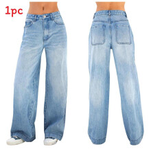 (2XL) High Classic Waisted Wideleg Jeans For Women With Cotton Denim Casual For Streetwear
