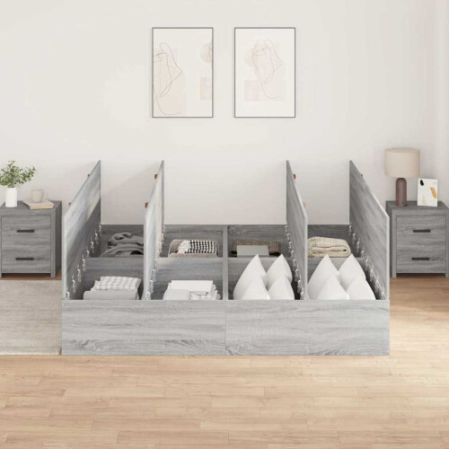 VidaXL vidaXL Storage Bed Frame Grey Sonoma 200 x 200 cm Engineered Wood 2