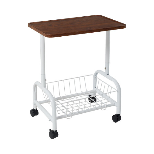 Living And Home Mobile Side Table with Lower Basket, Walnut 2