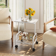 Mobile Side Table with Lower Basket, White