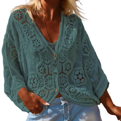 Sommer-Strand-Cover-Up, V-Ausschnitt,-Grün