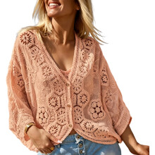 Übergroßes Spitzen-Kimono-Shirt mit V-Ausschnitt,-Khaki