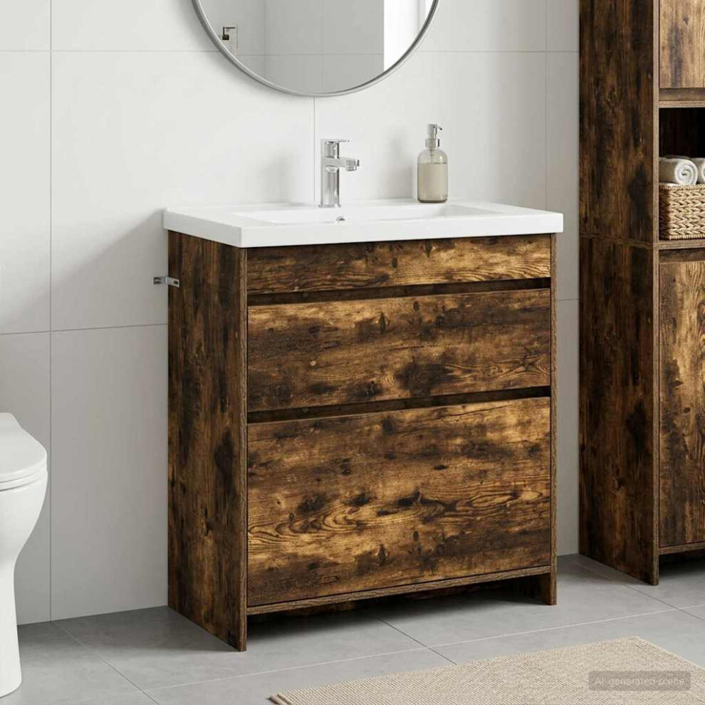 Vidaxl Bathroom Under Sink Cabinet Smoked Oak 78.5 X 37.5 X 81 Cm