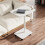 Living And Home C Shaped Side Table with Lockable Wheels, White 1