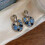 Luxury Hollow Oval Drop Earrings with Gradient Blue Rhinestones 4