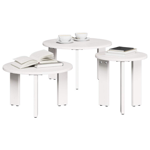 VidaXL vidaXL Coffee Table 3 pcs White Solid pine wood 1