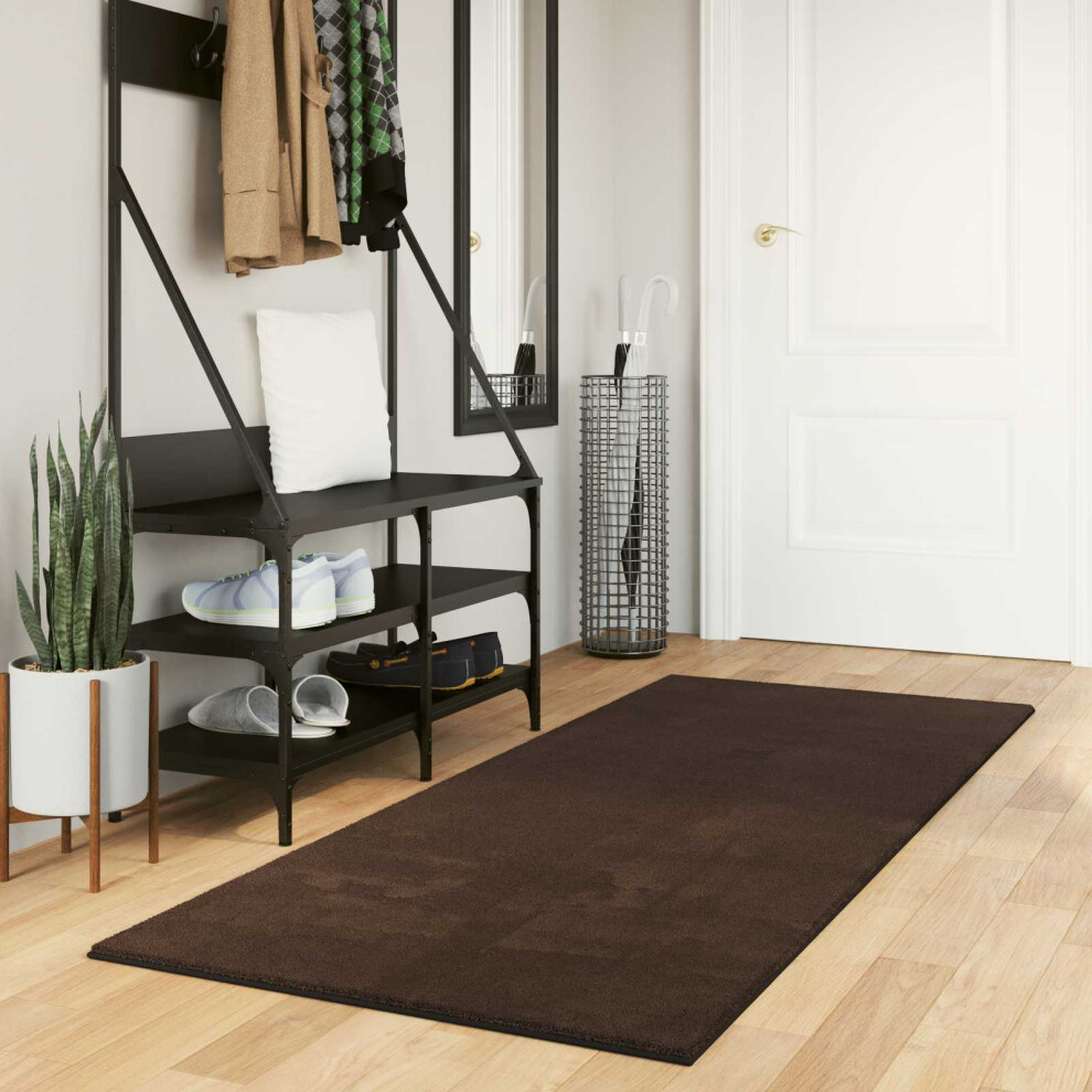 Vidaxl Medium Pile Soft And Washable Rug Huarte Brown 200 X 80 Cm