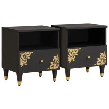 vidaXL Bedside Cabinet 2 pcs Black 40 x 33 x 46 cm Solid Mango Wood