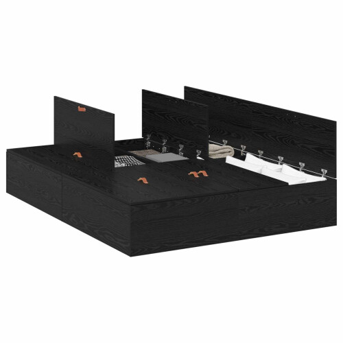 VidaXL vidaXL Storage Bed Frame Black Oak 135 x 190 cm Engineered Wood 1