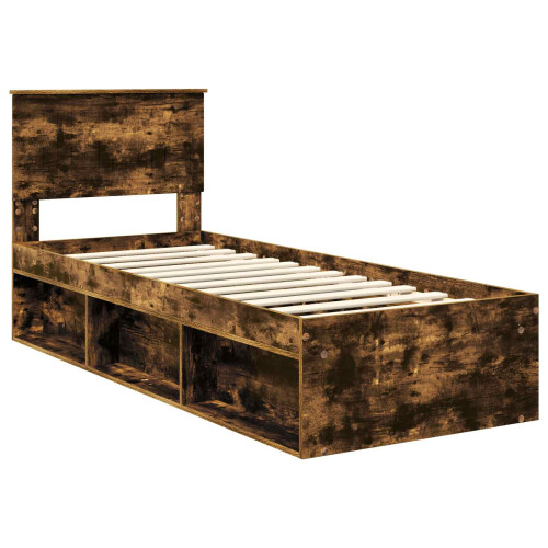 VidaXL vidaXL Bed Frame with Headboard Smoked Oak 75 x 190 cm Solid Pine Wood 1