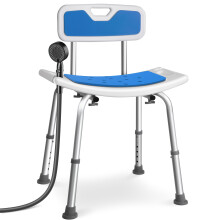 VOUNOT Adjustable Shower Stool w/Backrest Bath Seat Max Load 136 kg, Blue